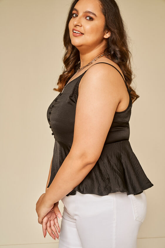 Black Solid Peplum Top, Black, image 9